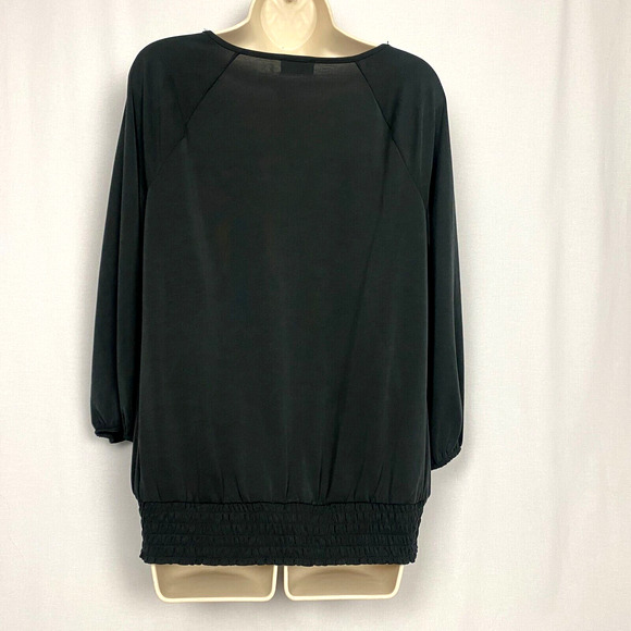 Crosby Top Womens Medium Black Keyhole V Neck Blouson Shirred Stretch Modal Knit - Picture 7 of 16